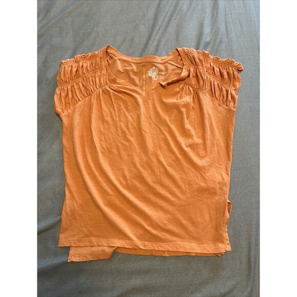 Anthropologie Pilcro Creamy ORANGE Smocked Cotton Tee Muscle T Shirt Sz XS - Picture 11 of 11